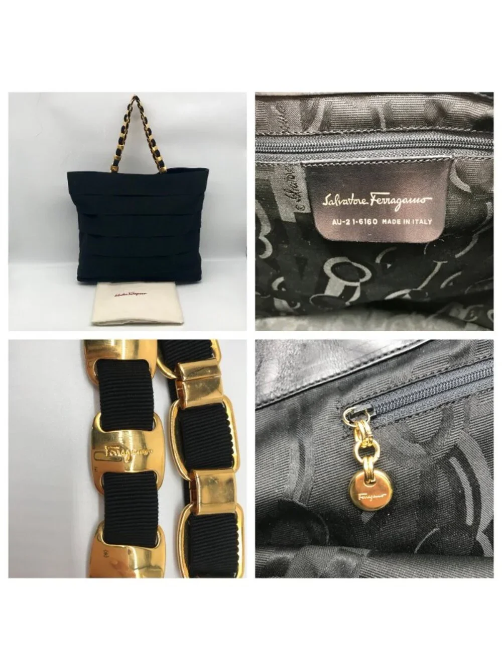 Salvatore Ferragamo Black Tiered Grosgrain Ribbon Tote Bag